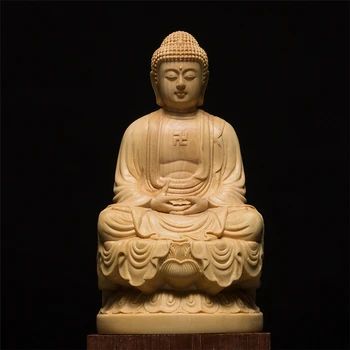 Статуя Будды Из Цельного Дерева Шакьямуни Китайский Самшит Фэн-Шуй Ремесло Бодхисаттвы Скульптура Для Домашнего Декора