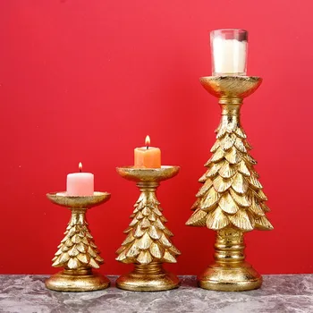 Золотая Рождественская елка, подсвечник, Украшение для подсвечника, Рождественская атмосфера, Декоративные поделки из смолы для дома.
