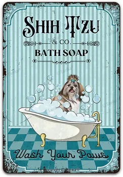 Винтажная металлическая жестяная вывеска для собак Shih Tzu Dog Co. Мыло для ванны, вымойте лапы, Забавный плакат с изображением милой собачки, щенка, домашнего животного