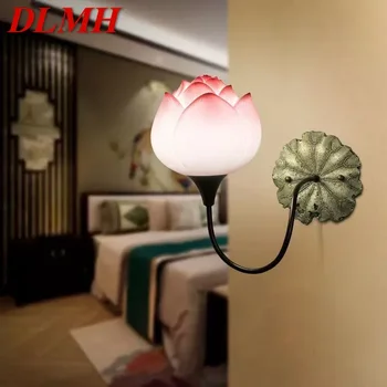 DLMH Современный настенный светильник Lotus в китайском стиле Гостиная Спальня Чайная комната Коридор Художественный декоративный светильник