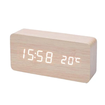 Деревянный цифровой будильник, светодиодный будильник с температурой Настольные часы для офиса, прикроватные часы из светлого дерева