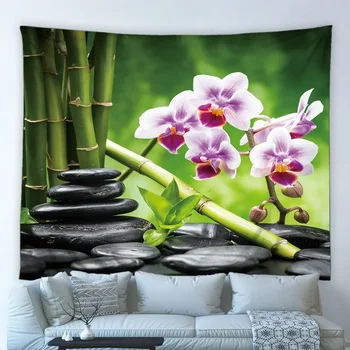 Дзенский гобелен, цветы Орхидеи, Зеленые растения, бамбук, Массажные камни, Индийские Богемные природные пейзажи, Настенный декор для спальни
