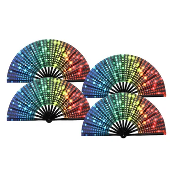 4 шт Радужных блесток Pride Складной ручной Вентилятор для взрослых Веер для фестиваля Трансвеститов Китайский