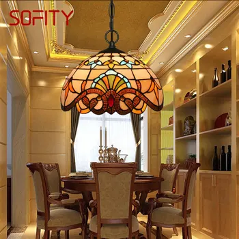 Подвесной светильник SOFITY Modern Tiffany LED Креативная люстра из европейского витражного стекла в стиле барокко для домашнего декора столовой бара