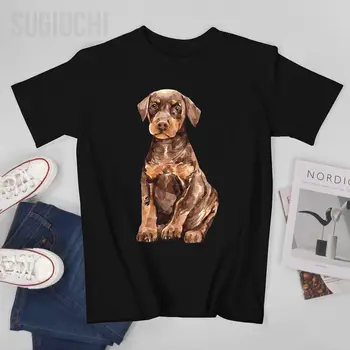 Унисекс, Мужской акварельный портрет, щенок Доберман-пинчера, для владельцев собак, футболки, футболки для женщин И мальчиков, футболки из 100% хлопка